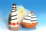 LHT3394 Porcelain Lighthouse / Sail Boat Salt & Pepper Shaker Set